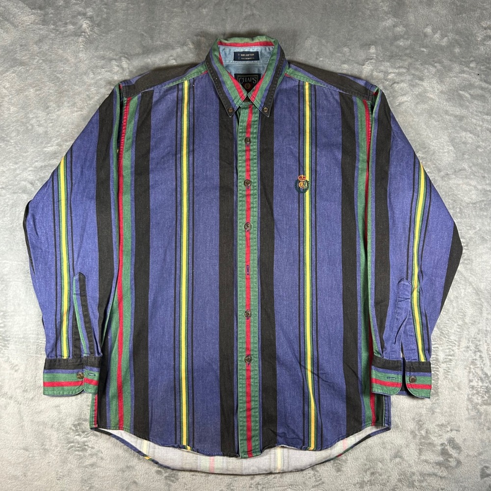 Vintage Chaps Ralph Lauren Striped Button Down Shirt Mens Medium Multi Color 90s